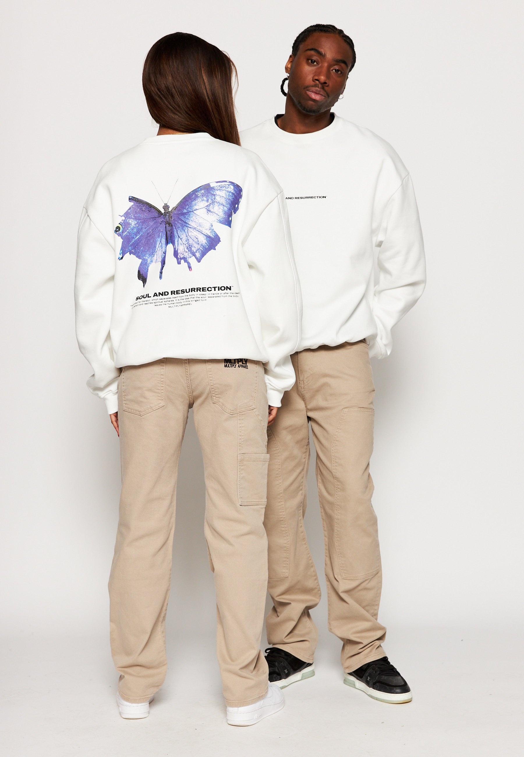 Multiply Apparel Oversize Sweatshirt BUTTERFLY Snow White – weitere Ansicht 2