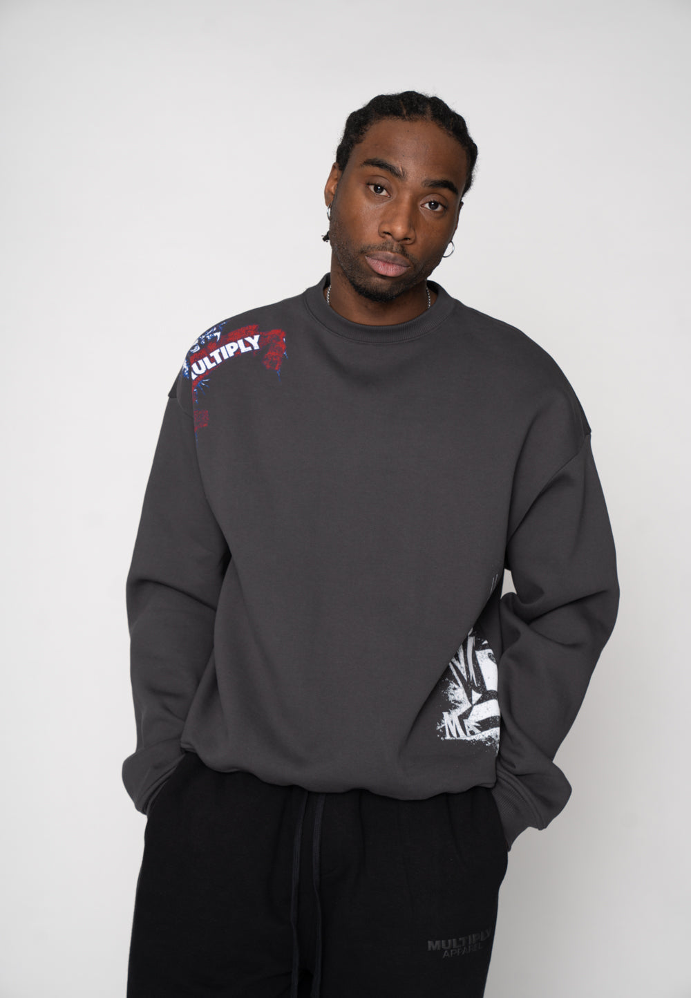 Multiply Apparel Oversize Sweatshirt SKULL SKETCH Black Soda Washed – weitere Ansicht 6