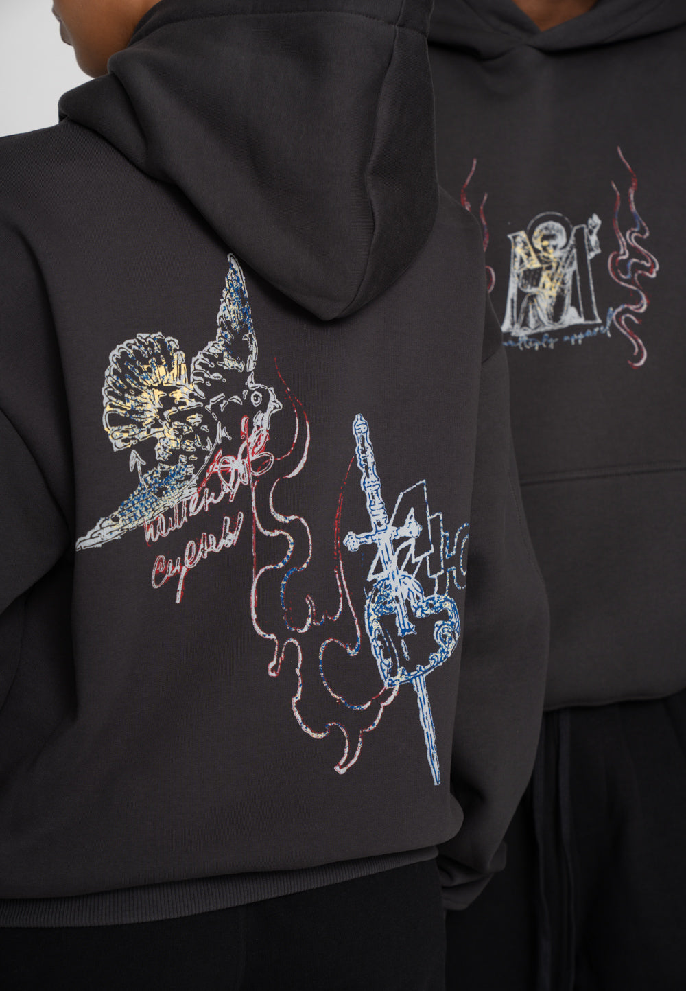 Multiply Apparel Oversize Hoodie BIRD SKETCH Black Soda Washed – weitere Ansicht 5