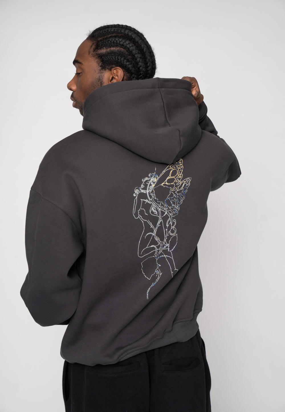 Multiply Apparel Oversize Zip Hoodie FAIRY SKETCH Black Soda Washed – weitere Ansicht 8