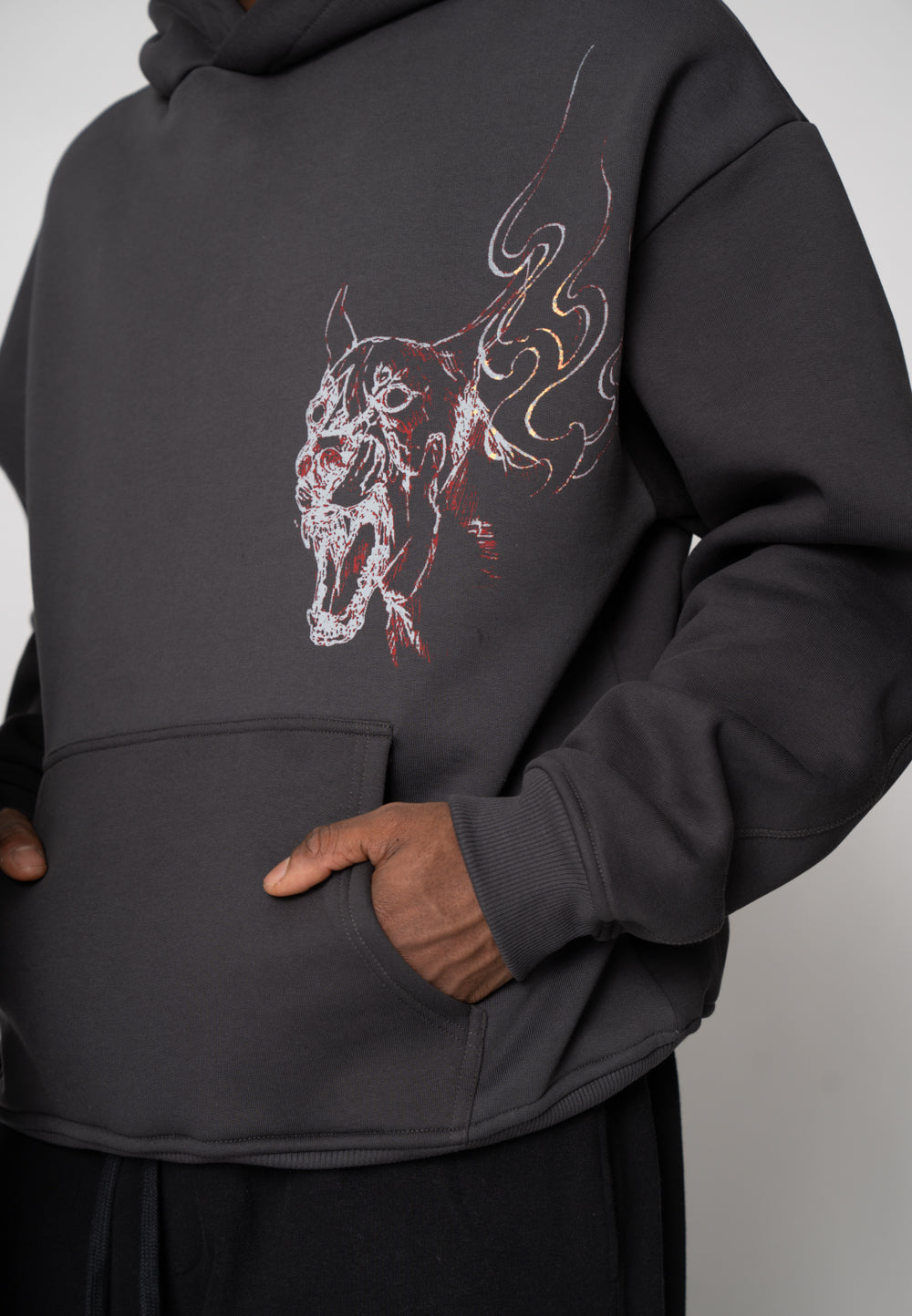 Multiply Apparel Oversize Hoodie DOG SKETCH Black Soda Washed – weitere Ansicht 2