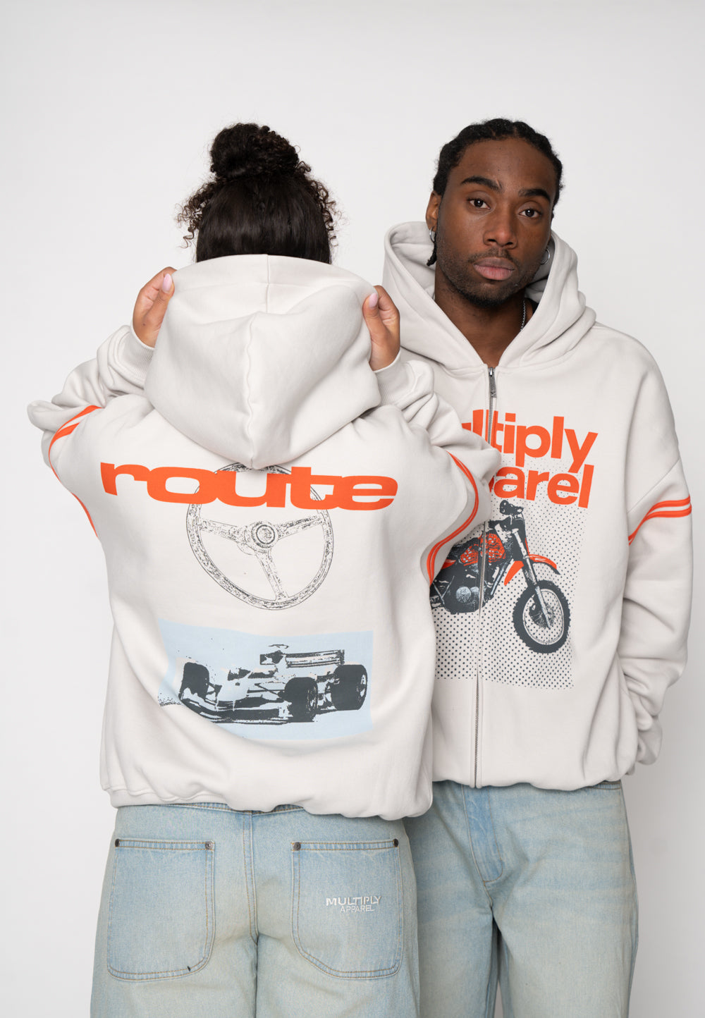 Multiply Apparel Oversize Zip Hoodie AUTOMOTIVE Glacier Gray – Frontalansicht
