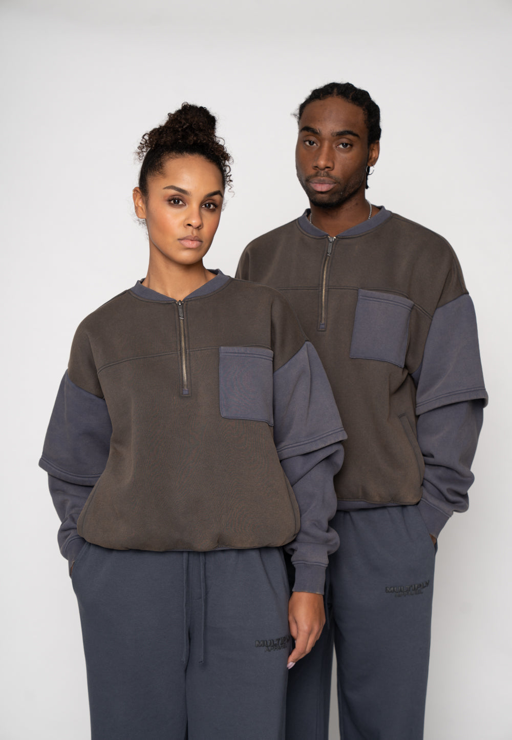 Multiply Apparel Oversize Half Zip VARIED Odyssey Grey – weitere Ansicht 2