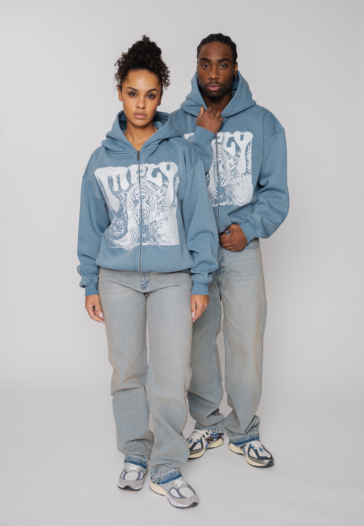 Multiply Apparel Oversize Zip Hoodie FACE PRINT Bluefin Washed – weitere Ansicht 6