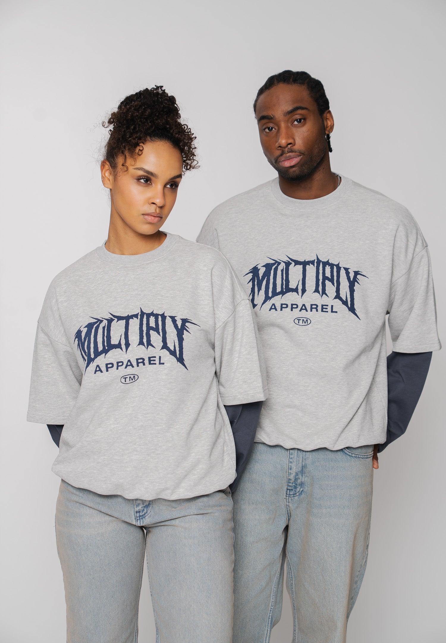 Multiply Apparel Oversize Sweatshirt GRUNGE Grey Melange – Frontalansicht
