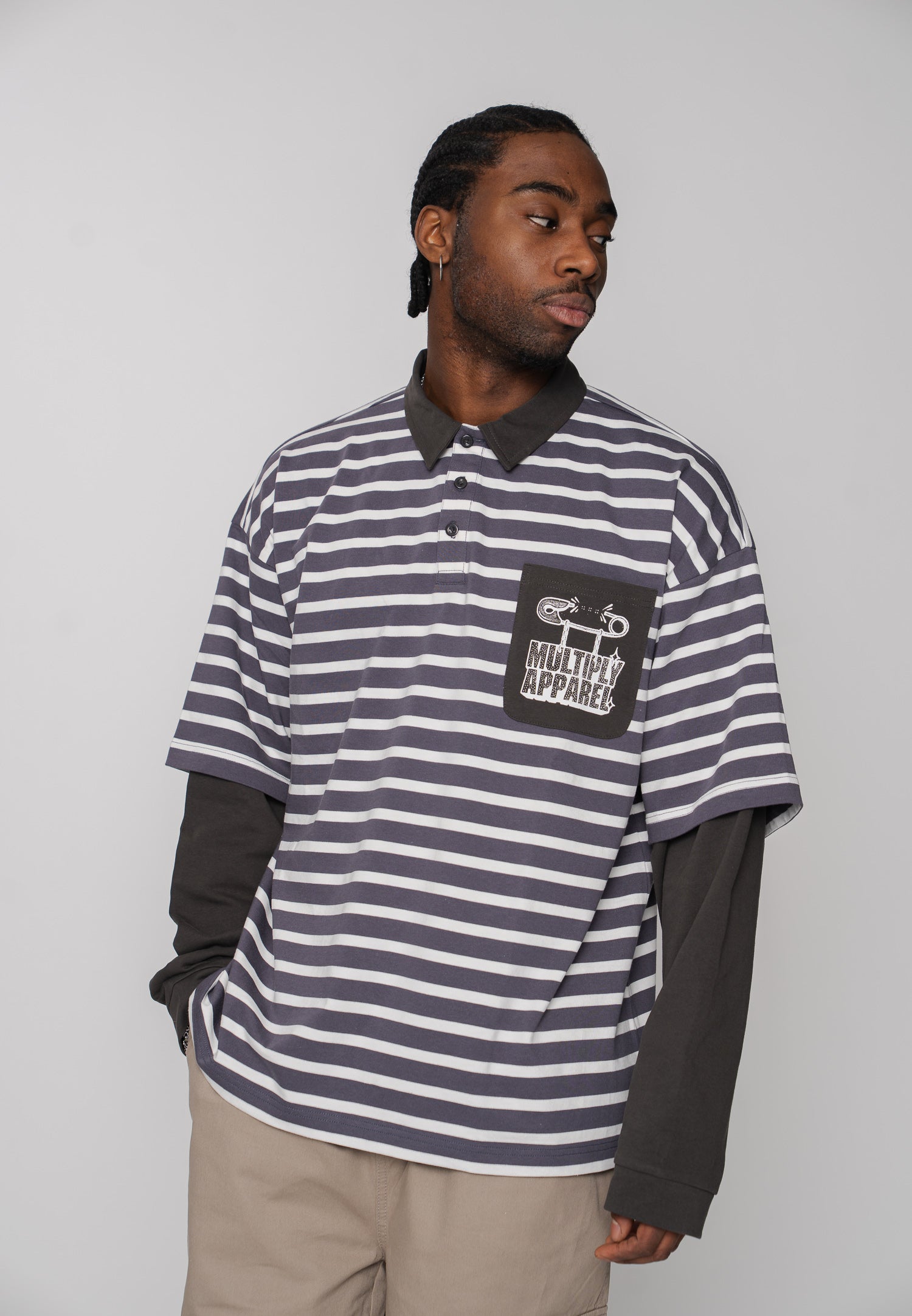 Multiply Apparel Oversize Longsleeve Polo STREAK Black Soda Washed – weitere Ansicht 4