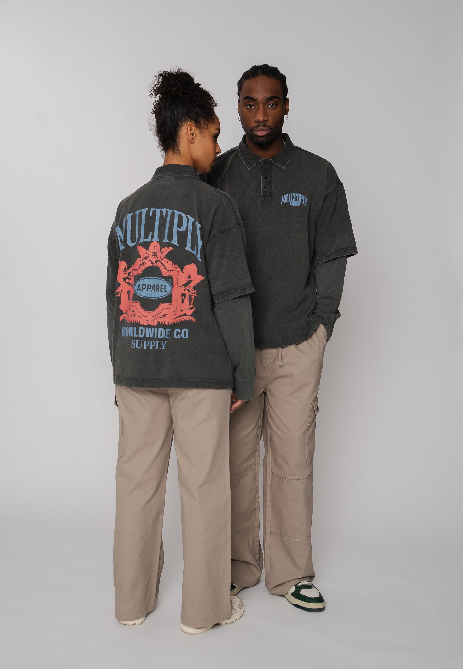 Multiply Apparel Oversize Longsleeve WORLDWIDE Black Soda Washed – weitere Ansicht 3