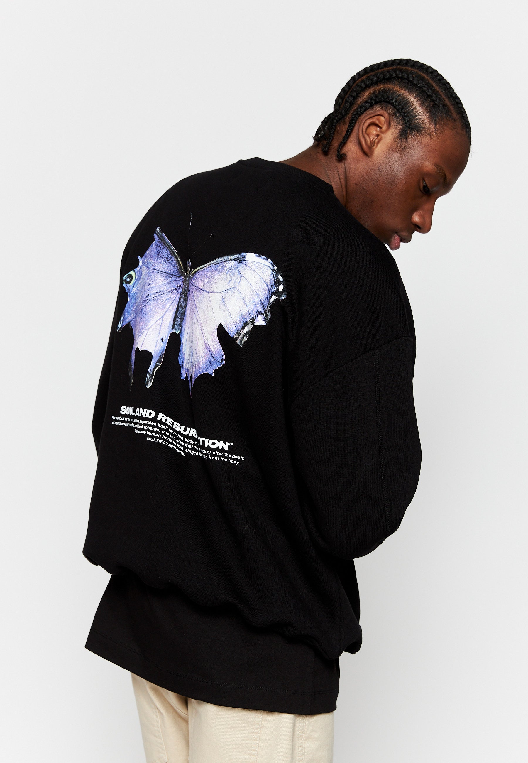 Multiply Apparel Oversize Sweatershirt BUTTERFLY Black – weitere Ansicht 2
