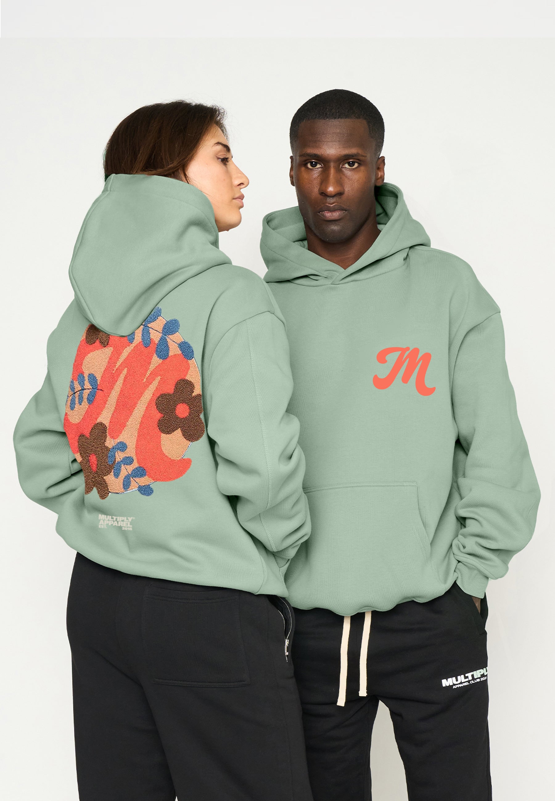 Multiply Apparel Oversize Hoodie M FLORAL Liiy Pad Soda Washed – Frontalansicht