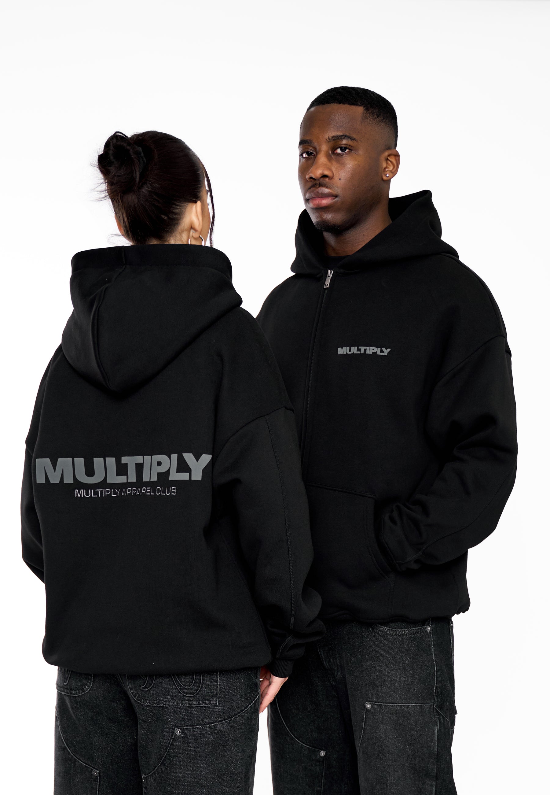 Multiply Apparel Oversize Zip Hoodie MULTIPLY 2 Black – Frontalansicht