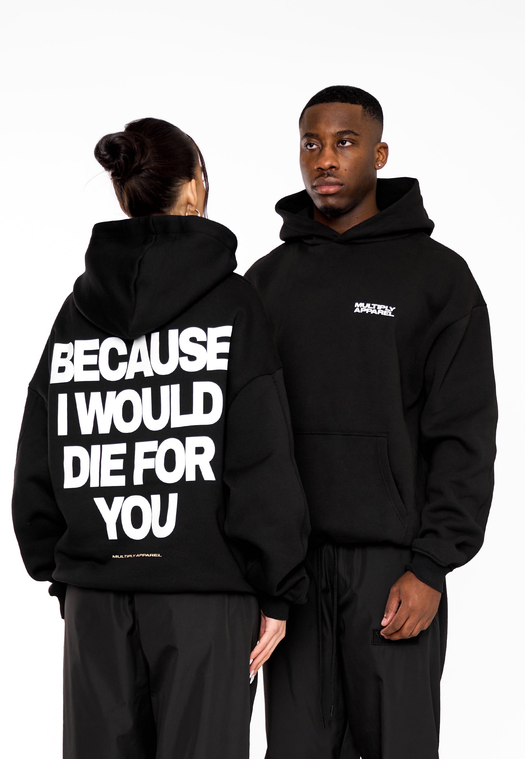 Multiply Apparel Oversize Hoodie DIE FOR YOU Black – Frontalansicht