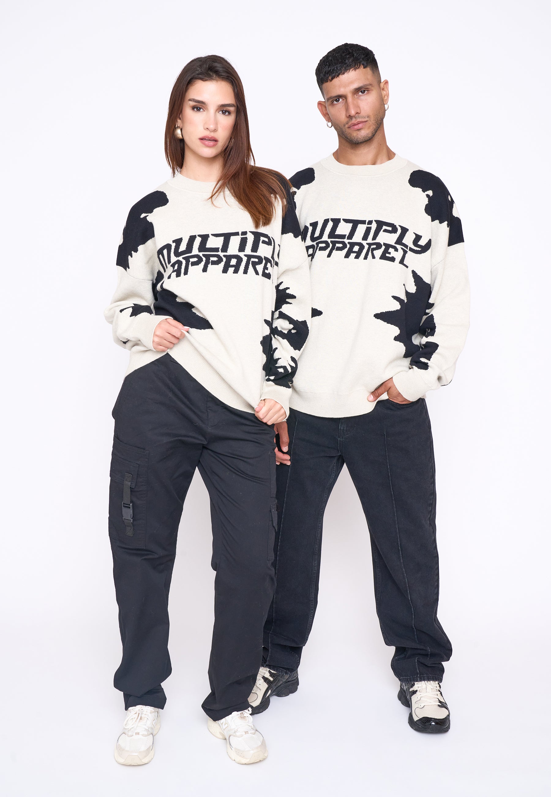 Multiply Apparel Oversize Knit Sweater URBAN White Swan Black – weitere Ansicht 5
