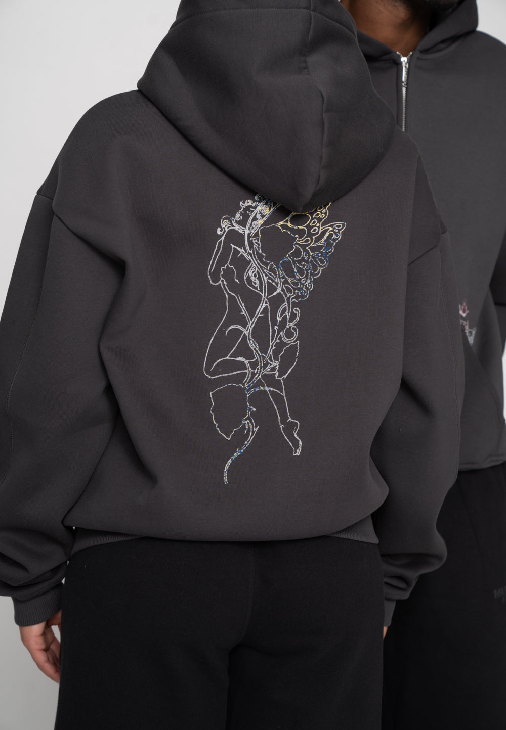 Multiply Apparel Oversize Zip Hoodie FAIRY SKETCH Black Soda Washed – weitere Ansicht 2