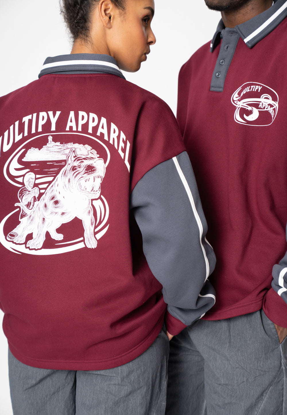 Multiply Apparel Oversize Sweatshirt Polo RAD Maroon Red – weitere Ansicht 2