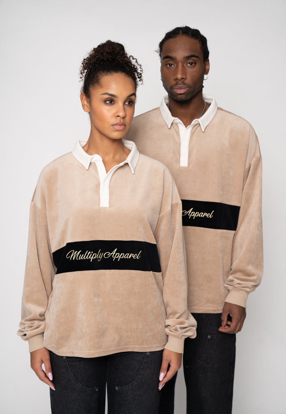 Multiply Apparel Oversize Longsleeve Polo DASHING Weathered Teak – Frontalansicht