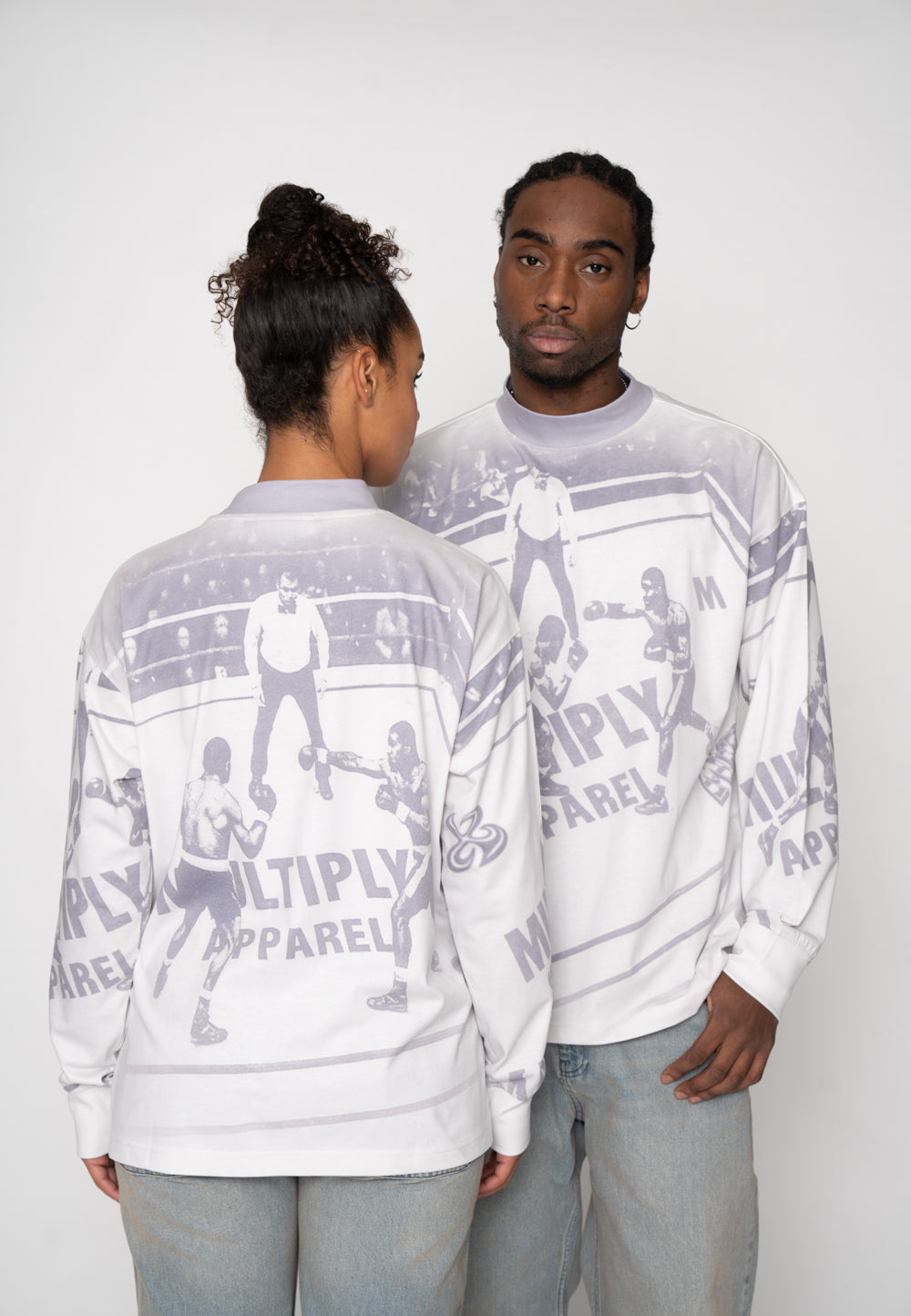 Multiply Apparel Oversize Longsleeve BOXING RING Vasporous Grey – Frontalansicht