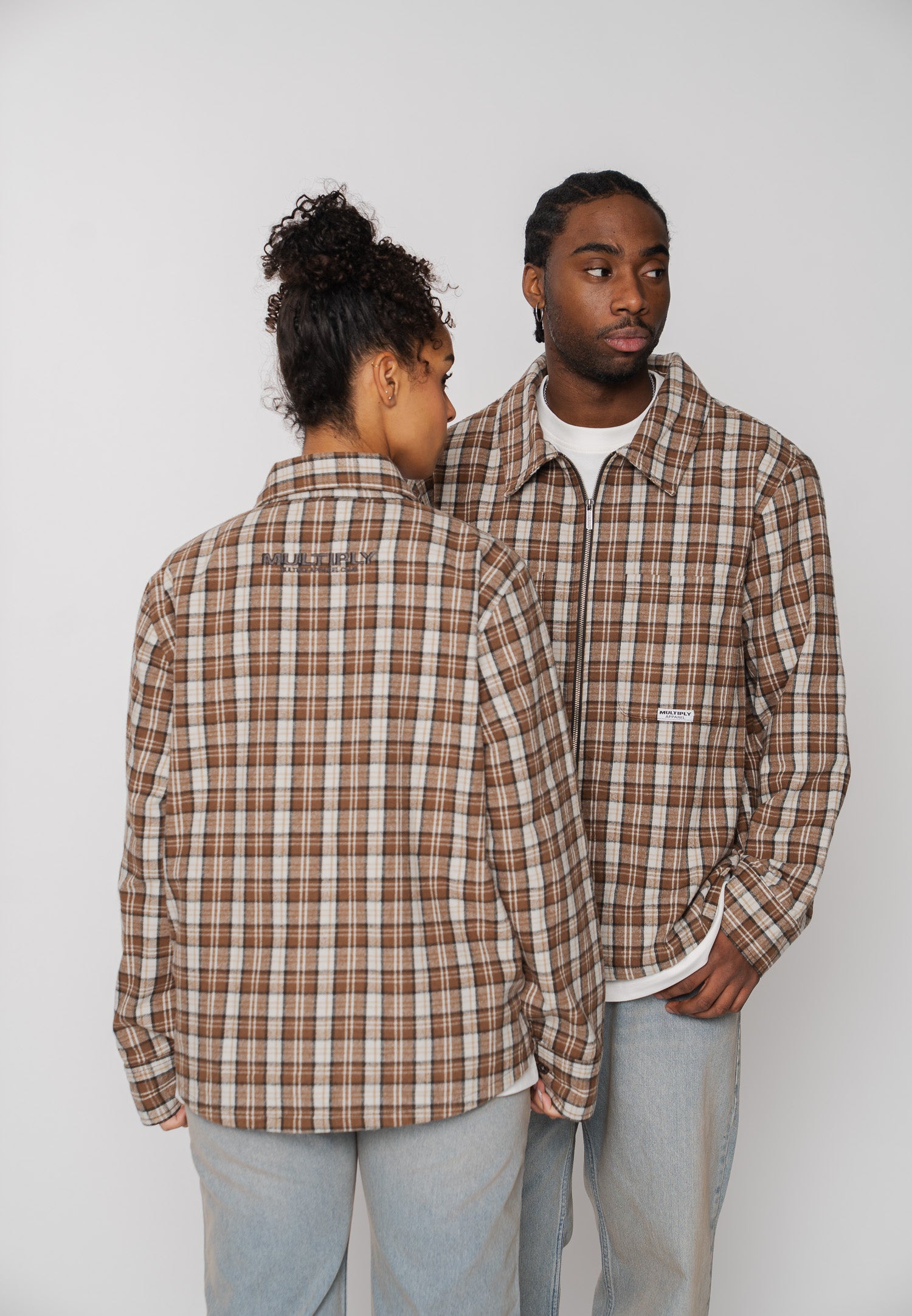 Multiply Apparel Jacket TARTAN Weathered Teak – Frontalansicht